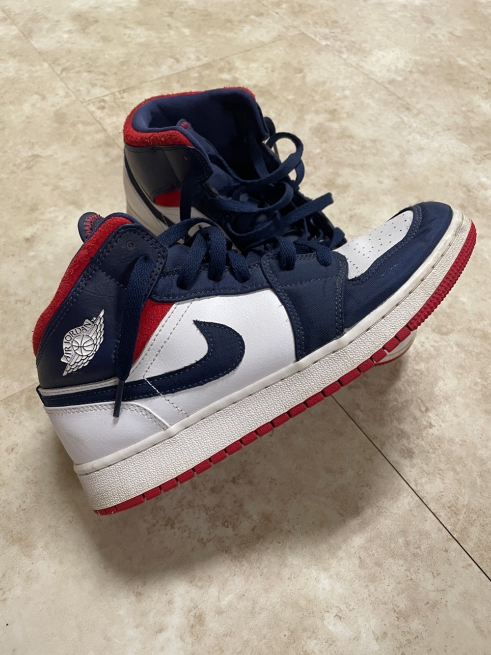 Nike Air Jordan 1 Kids mid se Olympic mid Top Sneakers - Navy/White/Red